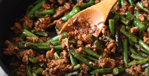 Pork and charred green beans